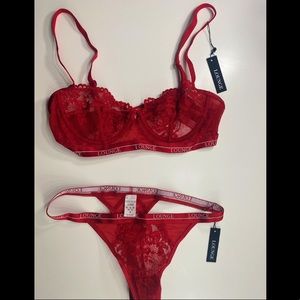 Red Lace Lounge Blossom Balcony Bra & Thong Set